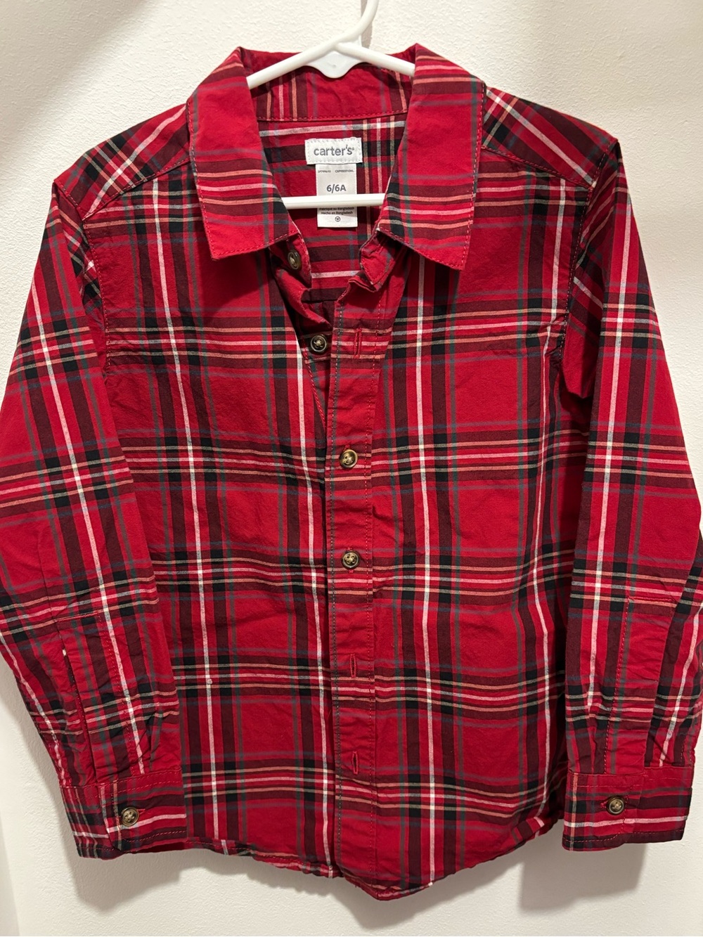 Carter's Boys’ Red Plaid Button-Up Shirt Size 6